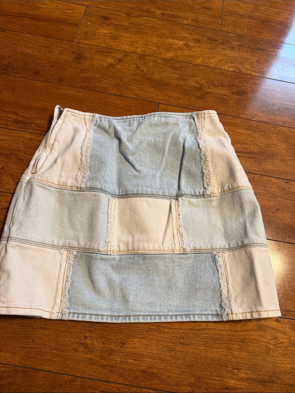 PacSun Light Blue and white Patchwork Denim Mini Skirt